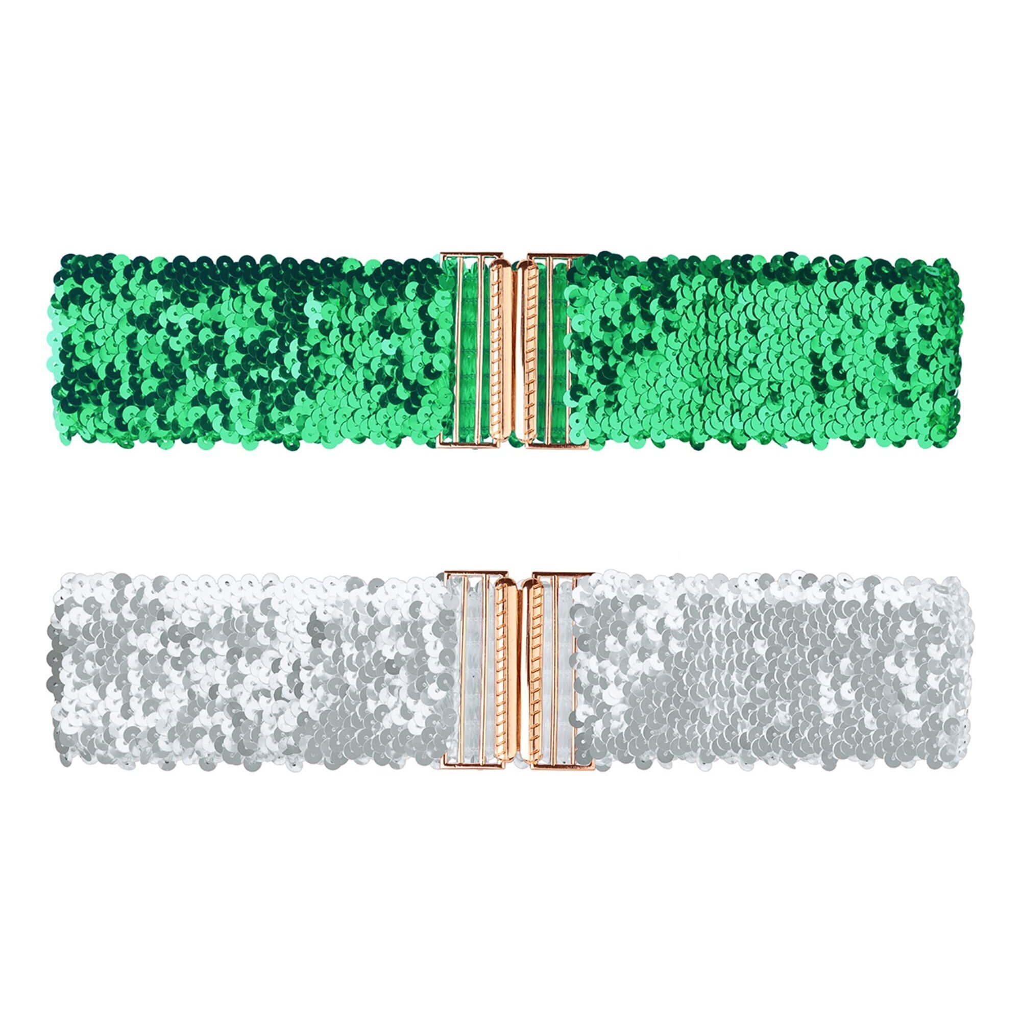 3744 Womens Wide Waist Belts Interlock Buckles Sequins Decor Shinny Stretchy